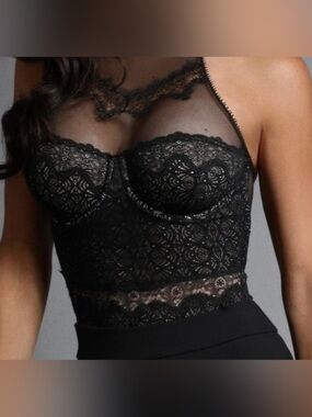 Victoria's Secret Teddy Bodysuit Black Lace Halter Garter Lingerie Piece
